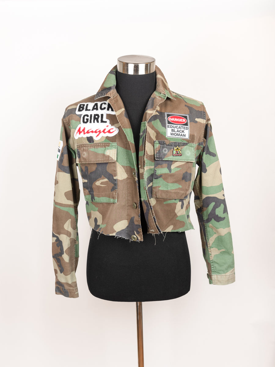 Kids Melanin Pop Black Girl Magic Patch shops On Back Long Sleeves Camoflogue Military Jacket